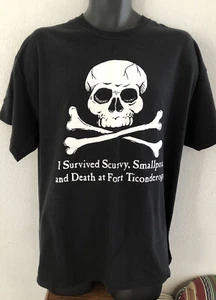 Vintage I SURVIVED SCURVY, SMALLPOX & DEATH At Fort Ticonderoga Mens T-shirt 2XL - Picture 1 of 7