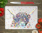 Pretty Watercolour Highland Cow Coo Textured Glass Chopping Board Kitchen Saver