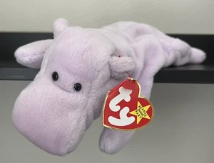 Original Ty Beanie Baby 29 Jahre "HAPPY" Nilpferd Lavendel 1994 5./6. Gen Etikett Neu mit Etikett - Bild 1 von 9