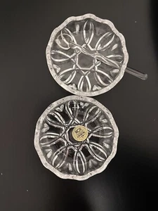 Two (2)Vintage OPEN SALT DISH with Tiny Glass Spoon-Genuine Lead Crystal ITALY - Picture 1 of 6