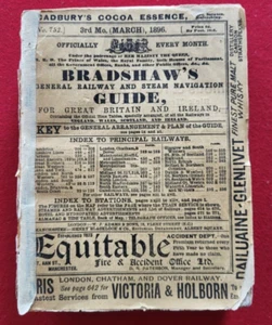 MARCH 1896 Original Bradshaws Railway Guide Timetable Handbook + Map - Picture 1 of 23