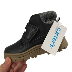 Carters Toddler Boys Slip-on Boots Size 8-10 Black/Tan Lightweight & Comfy Shoes - Picture 1 of 13
