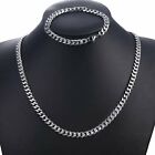 7mm 8"+24" Silver Stainless Steel Curb Cuban Chain Necklace Bracelet Jewelry Set