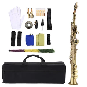 Professional Brass Straight Soprano Saxophone Nickel Plated Bb Sax Full Set T2T6 - Picture 1 of 12