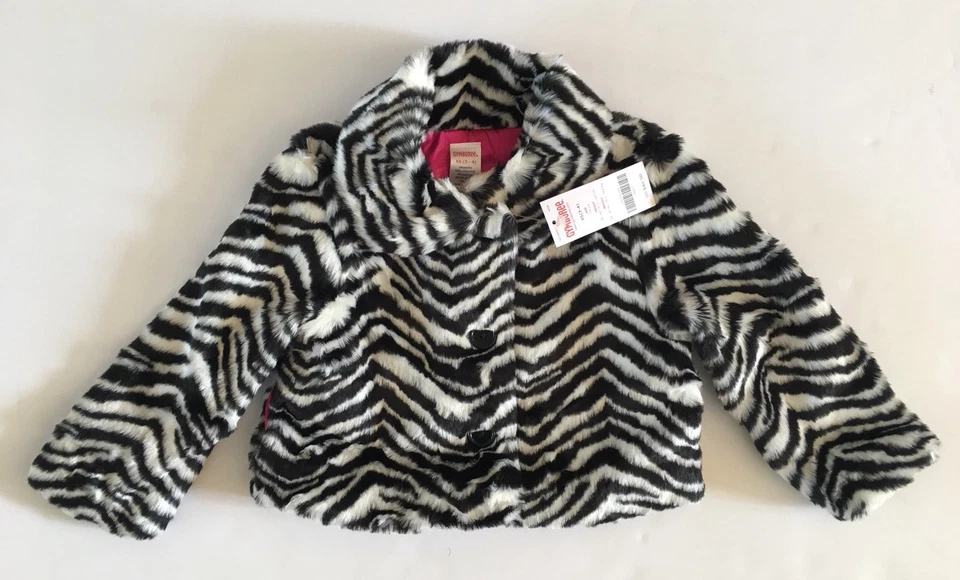 NWT Gymboree Wild One XS 3-4 Faux Fur Zebra Stripe Crop Coat Jacket - Image 1 of 1