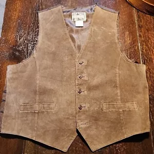 Chaleco de cuero gamuza marrón vintage para hombre L 5 botones - espalda satinada - propiedad - Imagen 1 de 11