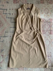 TOMMY HILFIGER FAUX WRAP STRECHY SLEEVELESS DRESS 6 NEW SAND COLOR $119 - Picture 1 of 5
