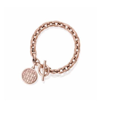 NUOVO BRACCIALE CHARM MICHAEL KORS CATENA TONO ORO ROSA PAVÈ ROTONDO MOP MKJ5366