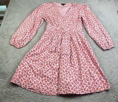 J Crew V Neck Cotton Poplin Mini Dress Womens 4T Pink Peony Paisley Cottage Core - Image 1 of 4