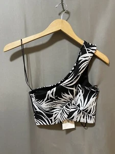 NWT ZARA Women Asymmetric One Shoulder Jacquard Knit Crop Top Size S Black/White - Picture 1 of 13