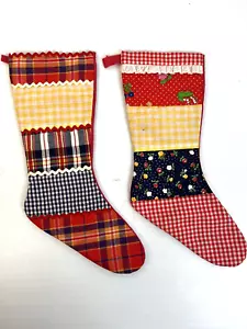 Calze Natalizie Vintage Patchwork Casale Country Rosso Blu Decorazione Fatta a Mano - Foto 1 di 7