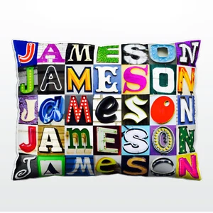 Personalisiertes Kissen mit dem Namen JAMESON auf Fotos von Zeichenbuchstaben - Bild 1 von 1