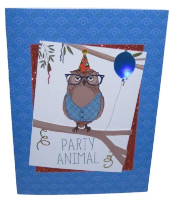 Burgoyne: "Party Animal" Owl Birthday Greeting Card -New- Embellished w/Envelope - Image 1 of 4