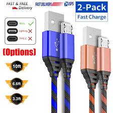 2Pack Long Micro USB Cable Heavy Duty Charger Charging For Samsung Android Phone