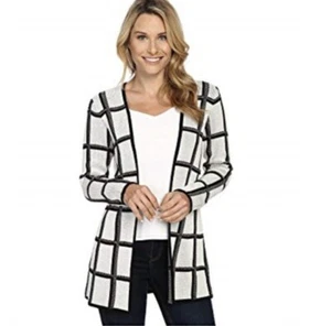 Pendleton Marketa Windowpane Cardigan White Black Size Large Petite - Picture 1 of 6