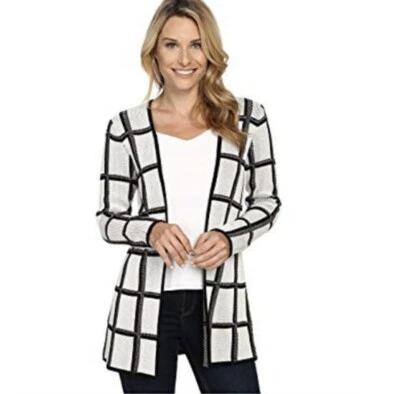 Pendleton Marketa Windowpane Cardigan White Black Size Large Petite - Image 1 of 4