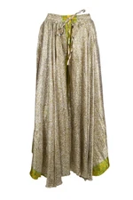 Boho Gypsy Hippy Green Maxi Skirt Full Flared Divided Printed Uneven Skirts ML