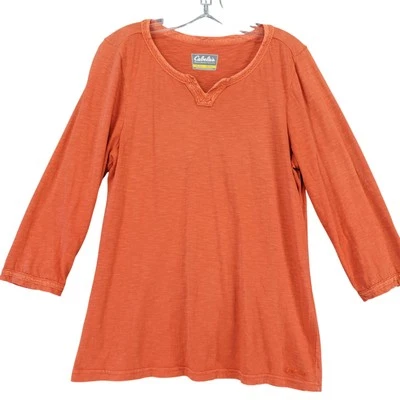 Camisa Cabela's Naranja Audaz Clásica Mangas 3/4 Informal Encaje Cuello en V Para Mujer Talla M Foto 1 de 4