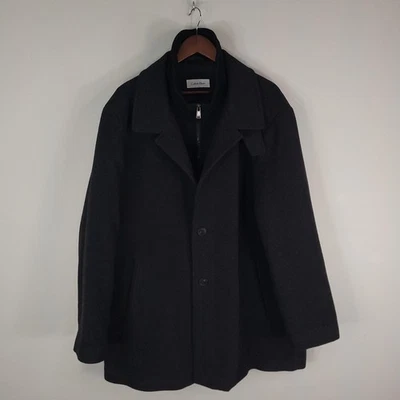 Calvin Klein Coat Mens 48R Charcoal Wool Blend Topcoat Zip In Bib Quilted Lining - Image 1 of 4