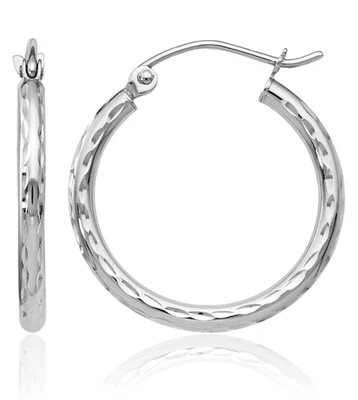 14K Solid White Gold Medium Hoop Earrings - Image 1 of 4