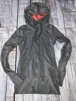 Lululemon Women’s Gray Scuba Hoodie Striped Zip Up Jacket Size 4 (134) - Image 1 of 4