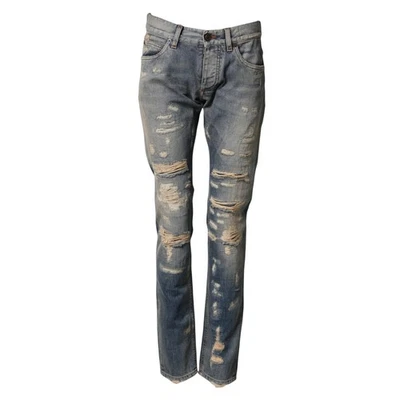 DOLCE & GABBANA Jeans Blue Tattered Men Skinny Denim Trouser IT44/W30/XS 620usd - Image 1 of 4
