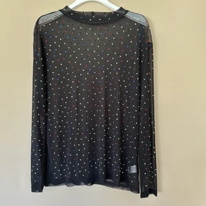 Top de fiesta de malla elástica negro transparente para mujer 1X Bling estrás hada oscura año nuevo - Imagen 1 de 8
