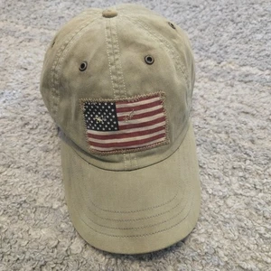 Vintage Polo Ralph Lauren USA Flag Hat Olive Strapback Cap One Size - Picture 1 of 8