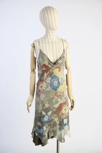 Ermanno Scervino Floral Green Silk Dress Sz S Asymmetrical Ruffles Hem - Picture 1 of 24