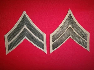 Pair of USMC Marine CORPORAL Rank Large Chevrons *Green on Khaki Background* - Picture 1 of 3