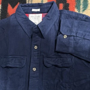 Abercrombie & Fitch Camicia Uomo L (Tag 2XL) Muscolo Bottoni Blu Camoscio Flanella - Foto 1 di 10