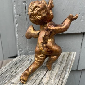 Ángel Querubín Volador 8" Acrílico Pintado en Oro con Alas de Cinta De Colección - Imagen 1 de 4