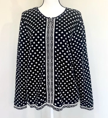 Cárdigan Foxcroft negro y marfil para mujer algodón cremallera completa estrella suéter grande Foto 1 de 4