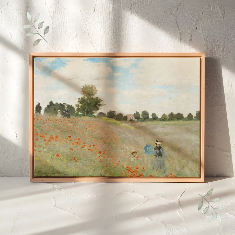 Impresión en lienzo The Poppy Field de Claude Monet, envolvente enmarcada Giclee Foto 1 de 4