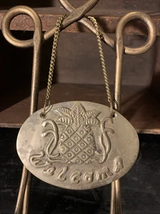Vintage Solid Brass Pineapple Welcome Hanging Sign Plaque Made In India - Picture 1 of 8