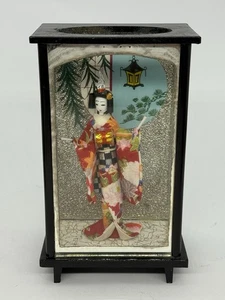 Vintage 1940-50s Miniature Japanese Geisha Doll in Wood/Glass Display Case 7” - Picture 1 of 12