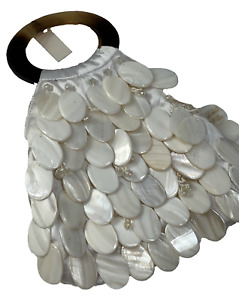 Mother Of Pearl Shell Small Compact Purse Handbag Special Event Occasion Coastal