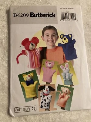 Butterick B4209 Hand Puppet Bear Pig Dog Cat Monkey Mouse Bunny Pattern Uncut - Image 1 of 2