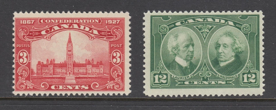 Canada Sc 143, 147 MLH. 1927 3c & 12c commemoratives, fresh, bright, F-VF. - Image 1 of 1