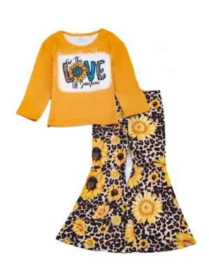 New Girls Bell Pants Set Size 6 Sunflowers Leopard Print Long Sleeve Outfit - Image 1 of 4