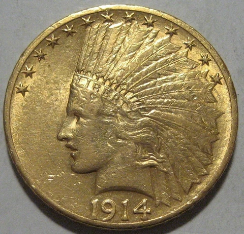 = 1914-S AU+ $10 INDIAN Gold Piece, FREE Shipping Cover