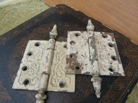 Victorian Ornate  Door Hardware Hinge Set 4x4 Working but Painted Whited Cover