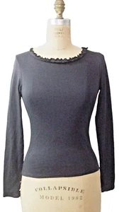 Awake by OS Women Ruffled Boat Neck Black Long Sleeve T-Shirt Size Small NEW NWT - Picture 1 of 7