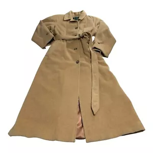 Lauren Ralph Lauren 100% Camel Hair Trench Coat Womens 4 Overcoat Belt USA Made - Picture 1 of 17