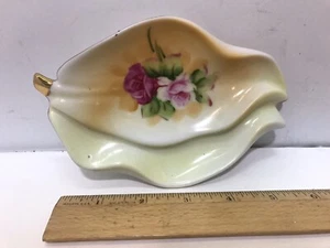 Vintage Lefton China Porcelain Serving Dish Plate Leaf Shape Pink Flowers 5369 - Picture 1 of 12