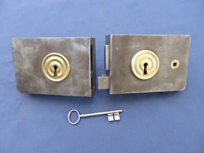 Serrure clef gâche fer laiton Porte Pousse gauche ancien Carré 6 - Photo 1/4