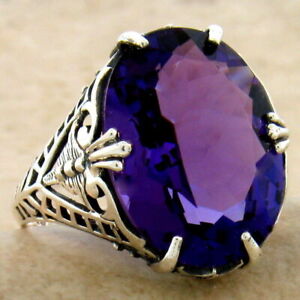 VICTORIAN STYLE 925 STERLING SILVER LAB-CREATED 7 CARAT AMETHYST RING       996X