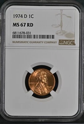 1974-D 1C RD Lincoln Memorial One Cent NGC MS67RD  6811678-031 - Image 1 of 2