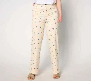 Pantalones de pierna ancha de longitud completa estampados de sarga EasyWear Denim & Co-crudo-reg 10-A649414 - Imagen 1 de 2