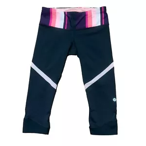 Lululemon Leggings Women Size 4 Black & Pink Capri Gym Workout Yoga Running - Picture 1 of 9